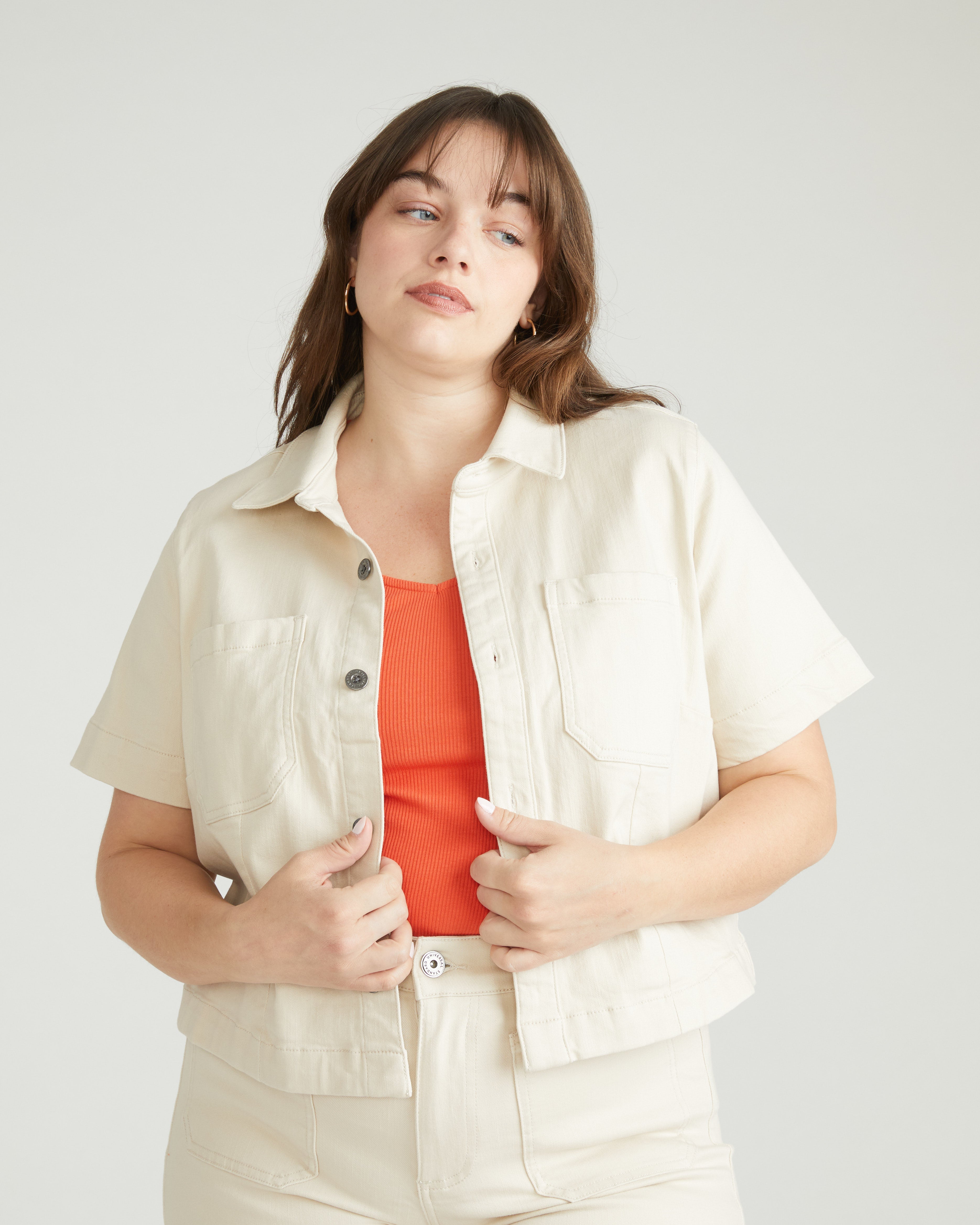 Flynn Short Sleeve Denim Shacket - Ecru