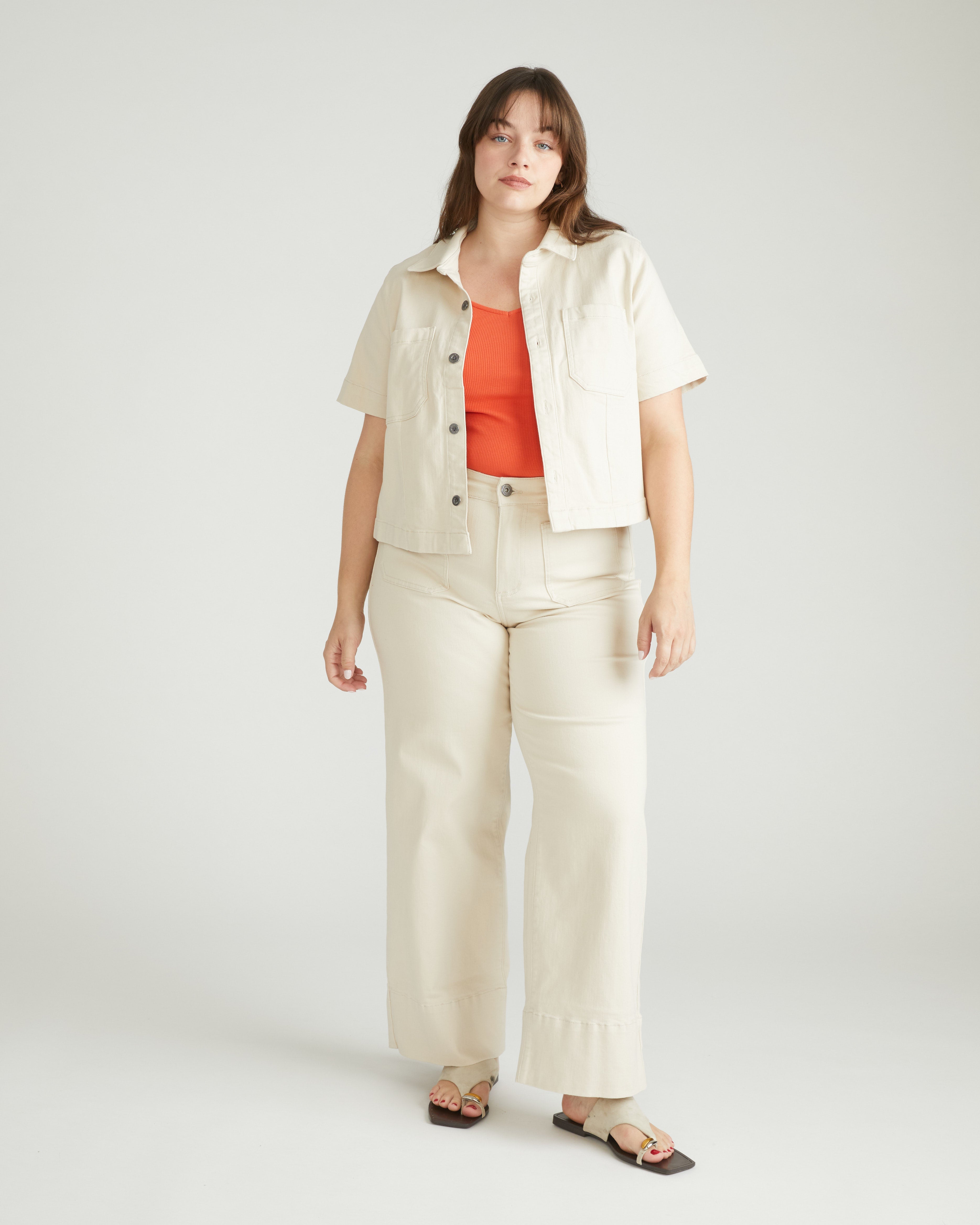 Flynn Short Sleeve Denim Shacket - Ecru