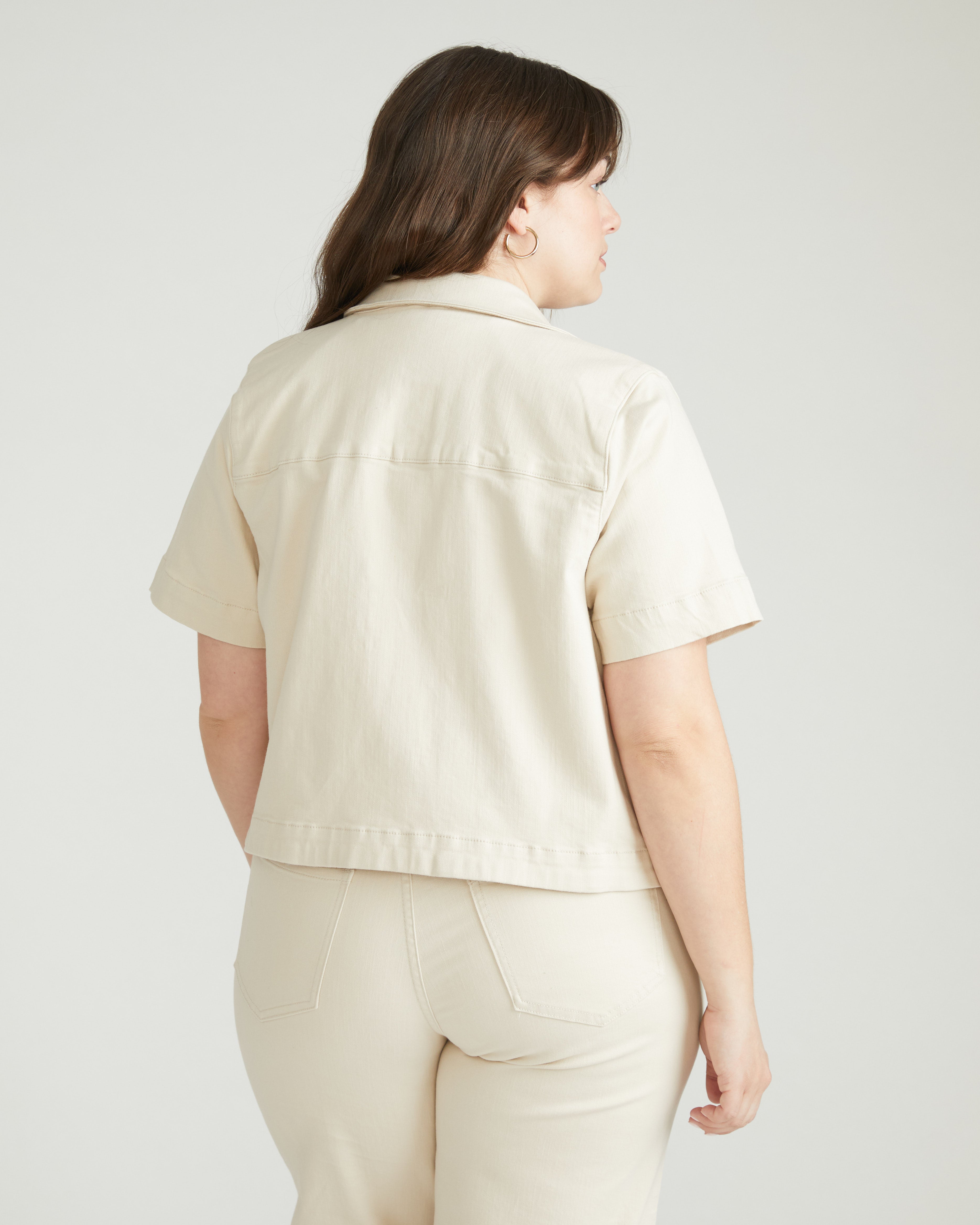 Flynn Short Sleeve Denim Shacket - Ecru