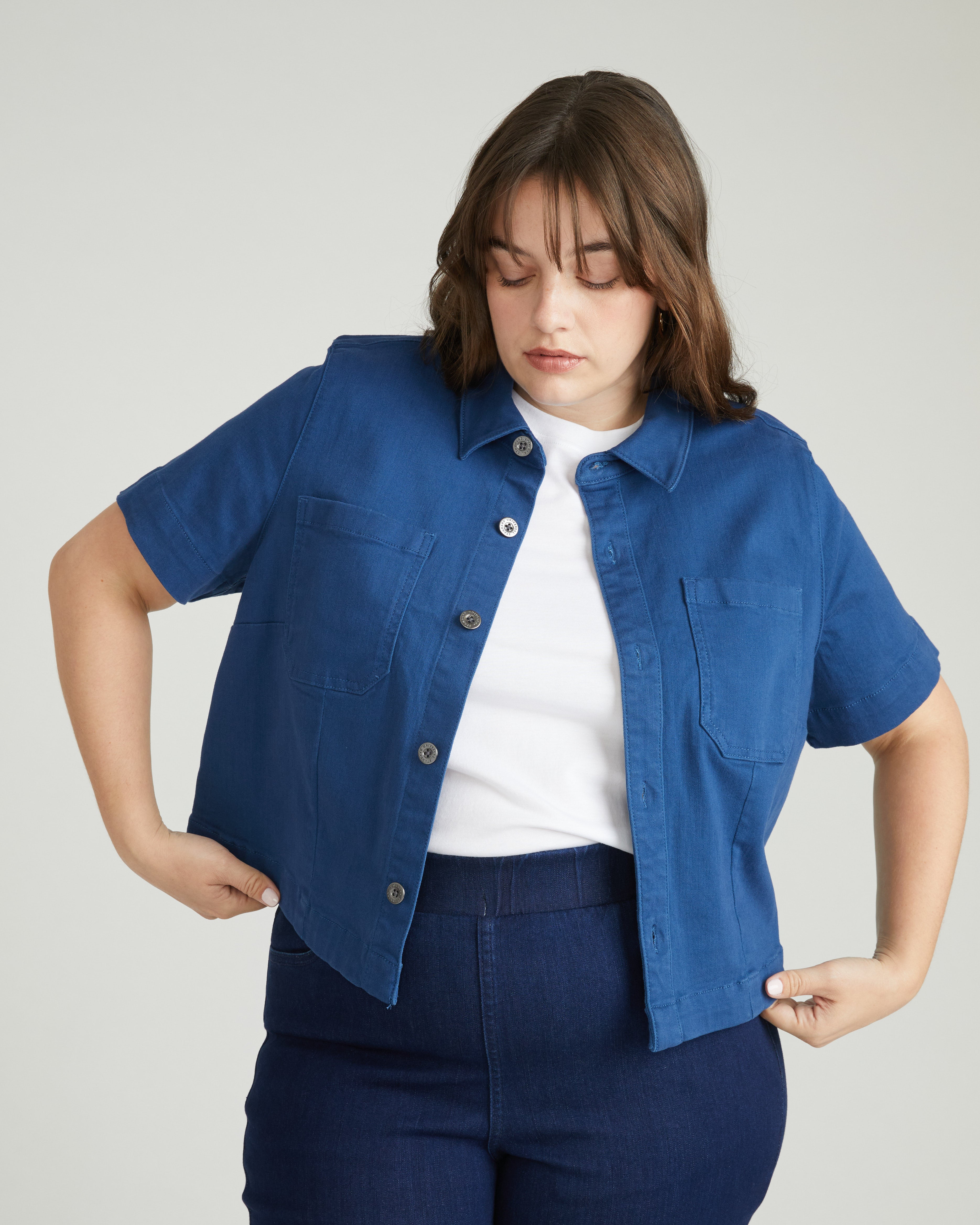 Flynn Short Sleeve Denim Shacket - French Blue