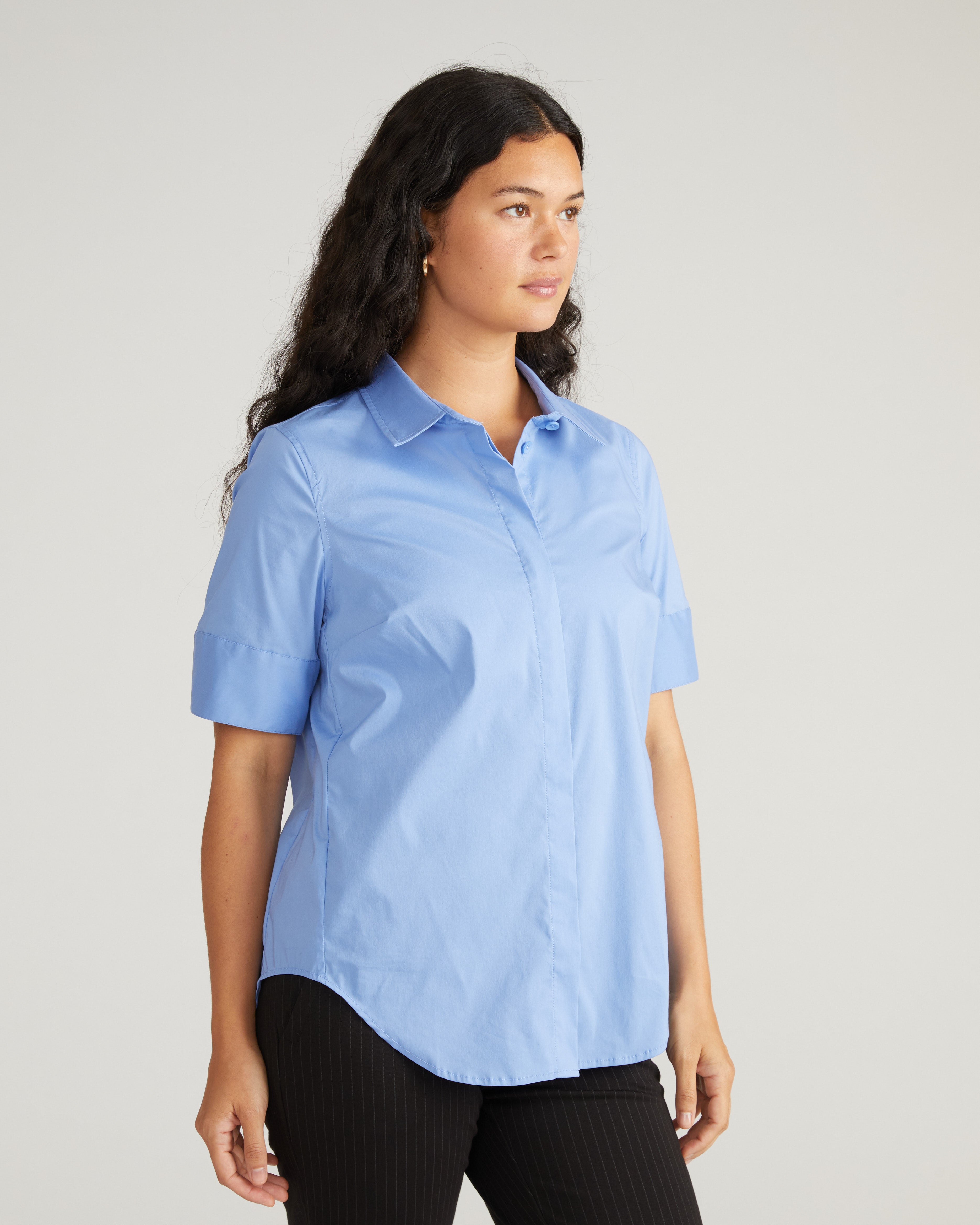 Elbe Stretch Poplin Short Sleeve Shirt - Soft Blue