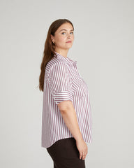 Elbe Stretch Poplin Short Sleeve Shirt - Lilac Multi Stripe
