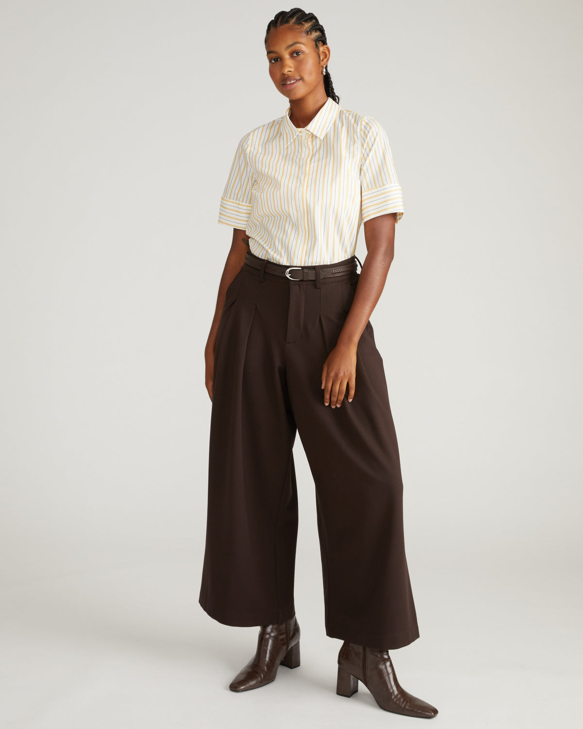 Elbe Stretch Poplin Short Sleeve Shirt - Yellow Multi Stripe