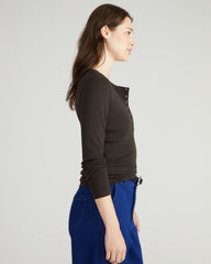 Henley Long Sleeve Ribbed Tee - Espresso