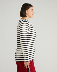 Henley Long Sleeve Ribbed Tee - Ecru/Black Stripe