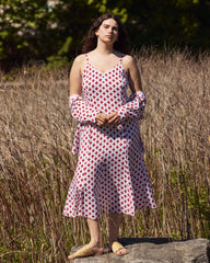 Amber Cooling Cupro Slip Dress - Morningstar Print in Red