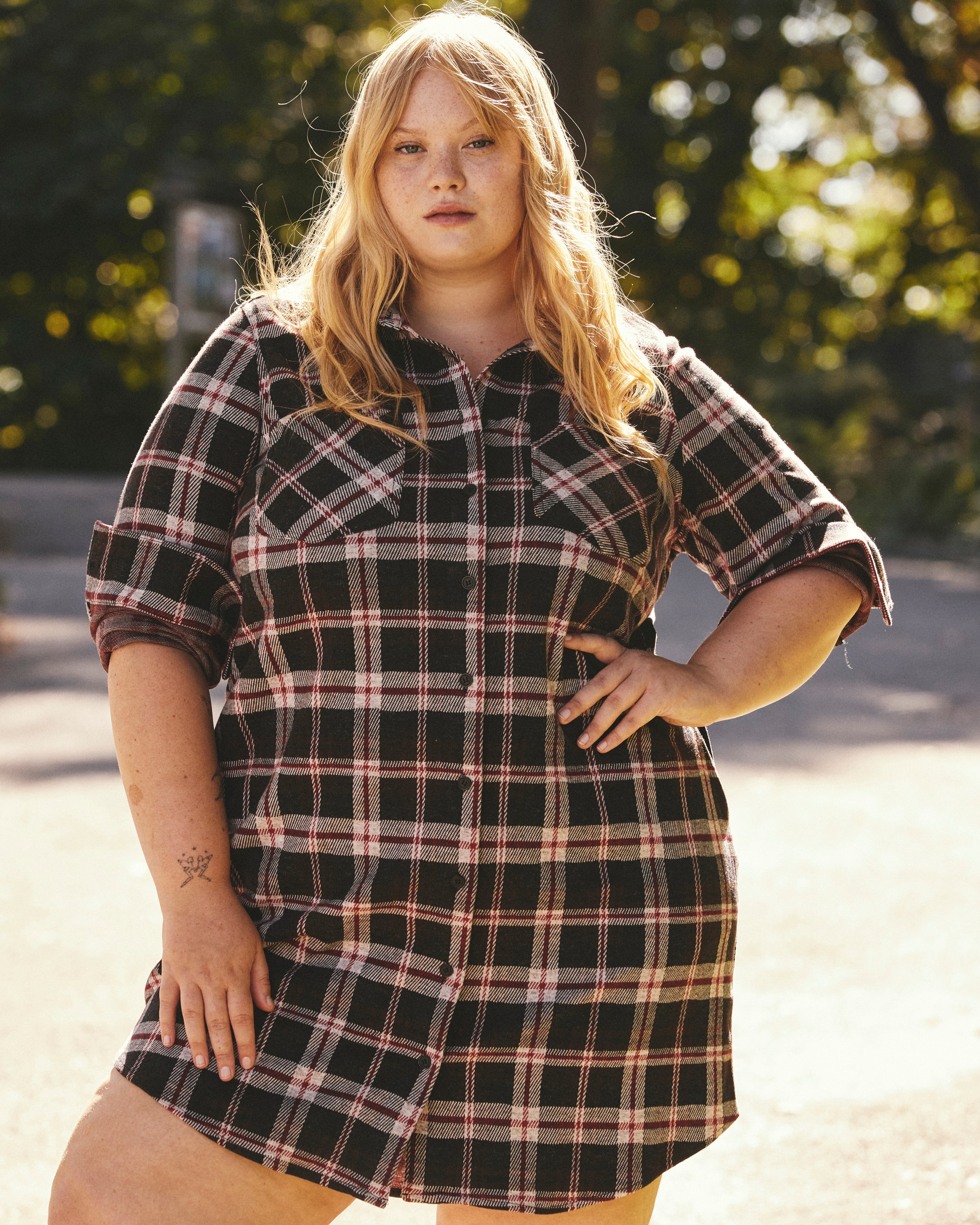 Maine Stretch Flannel Shirtdress - Poppy Plaid