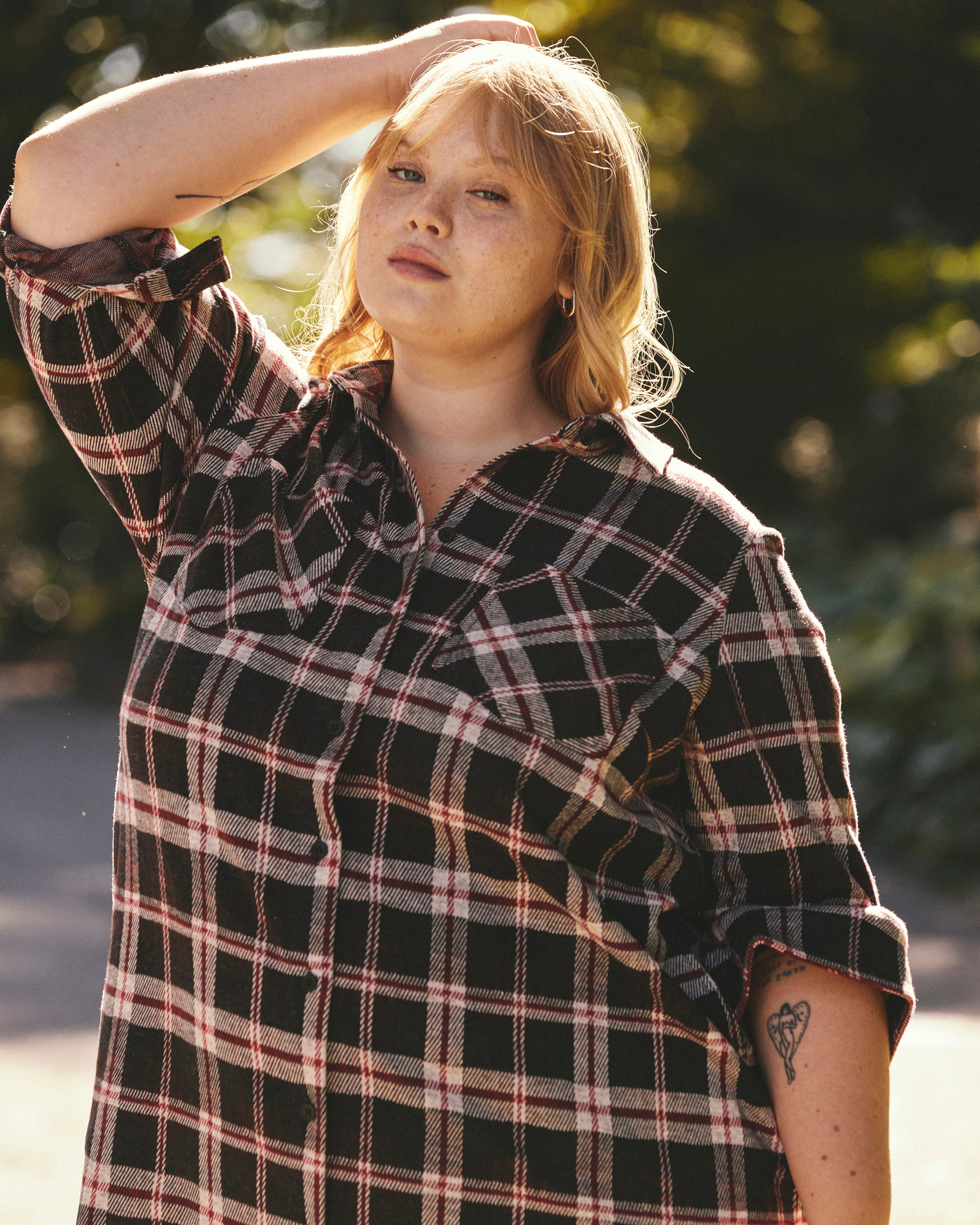 Maine Stretch Flannel Shirtdress - Poppy Plaid