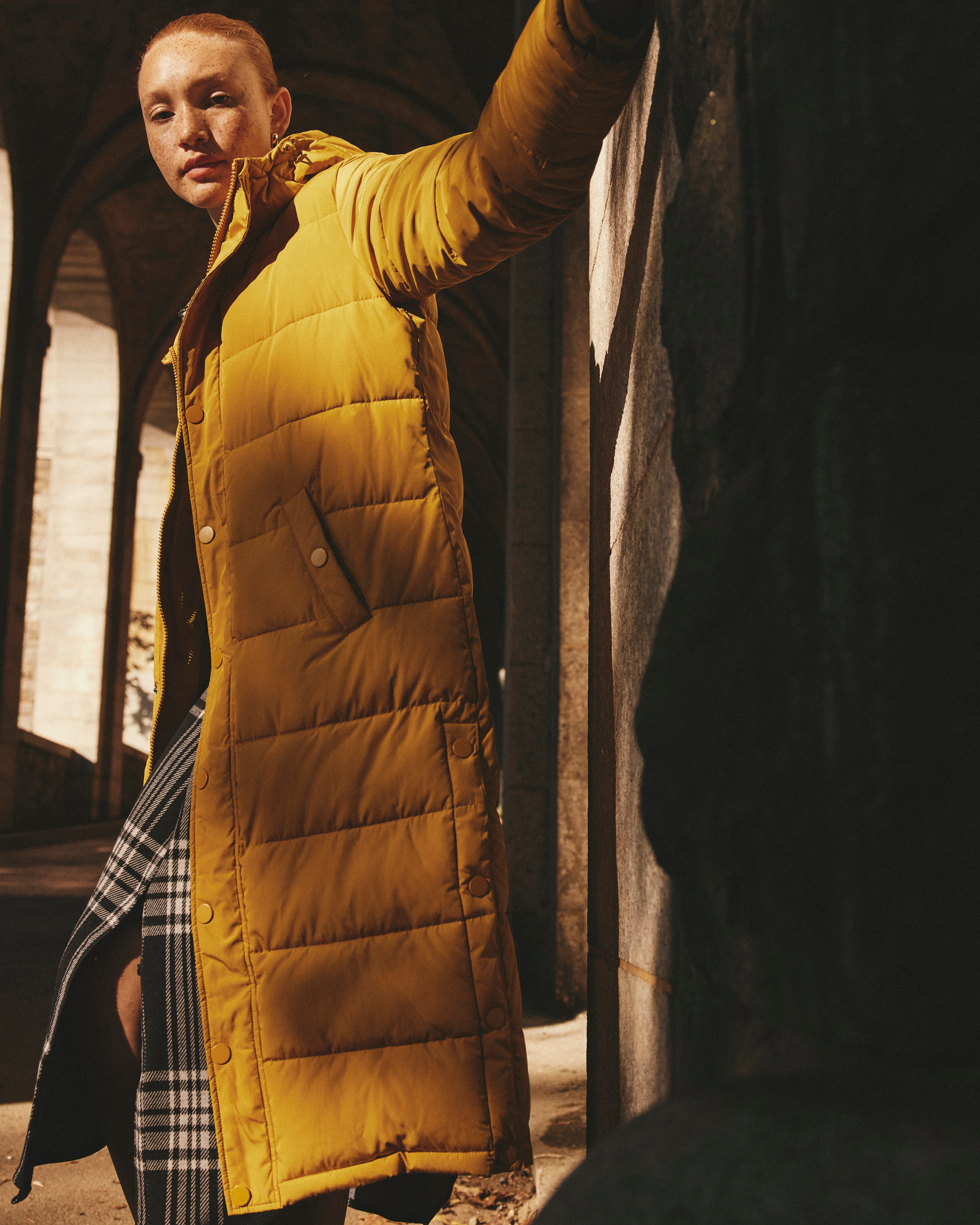 Everest Long Hooded Puffer 2 - Mustard