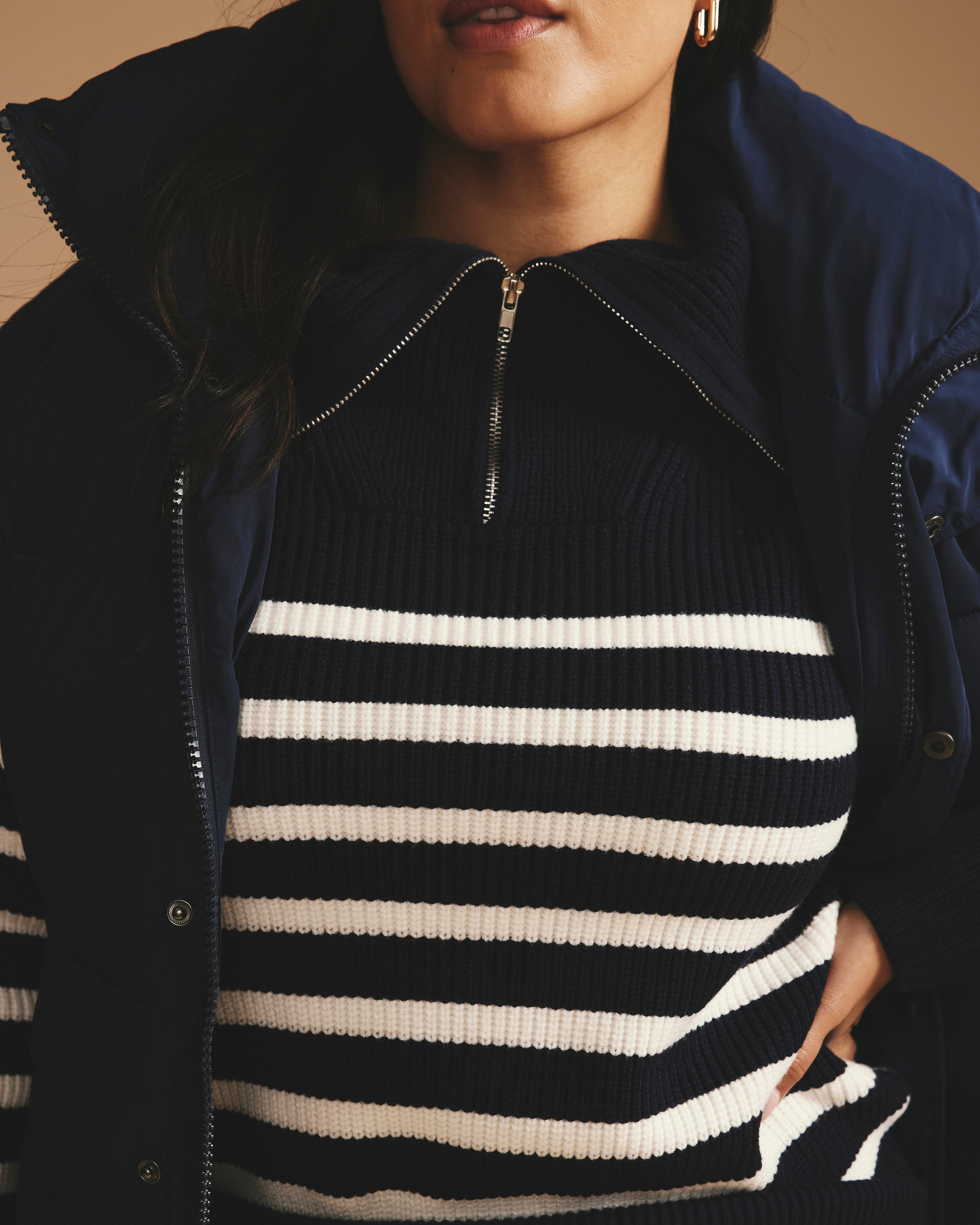 Brenda Zip Sweater - Navy/Cream Stripes