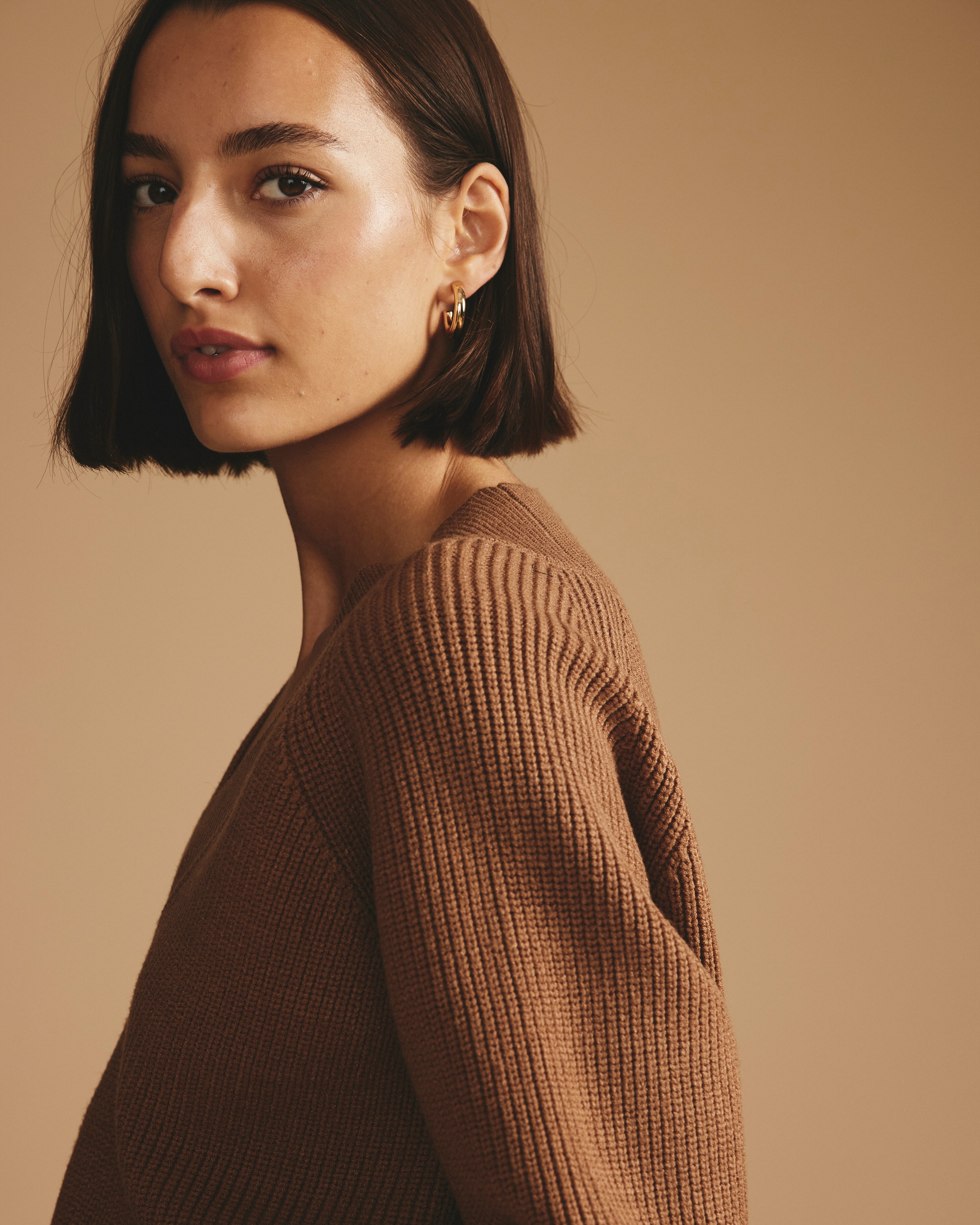 Tori V Neck Sweater - Classic Camel