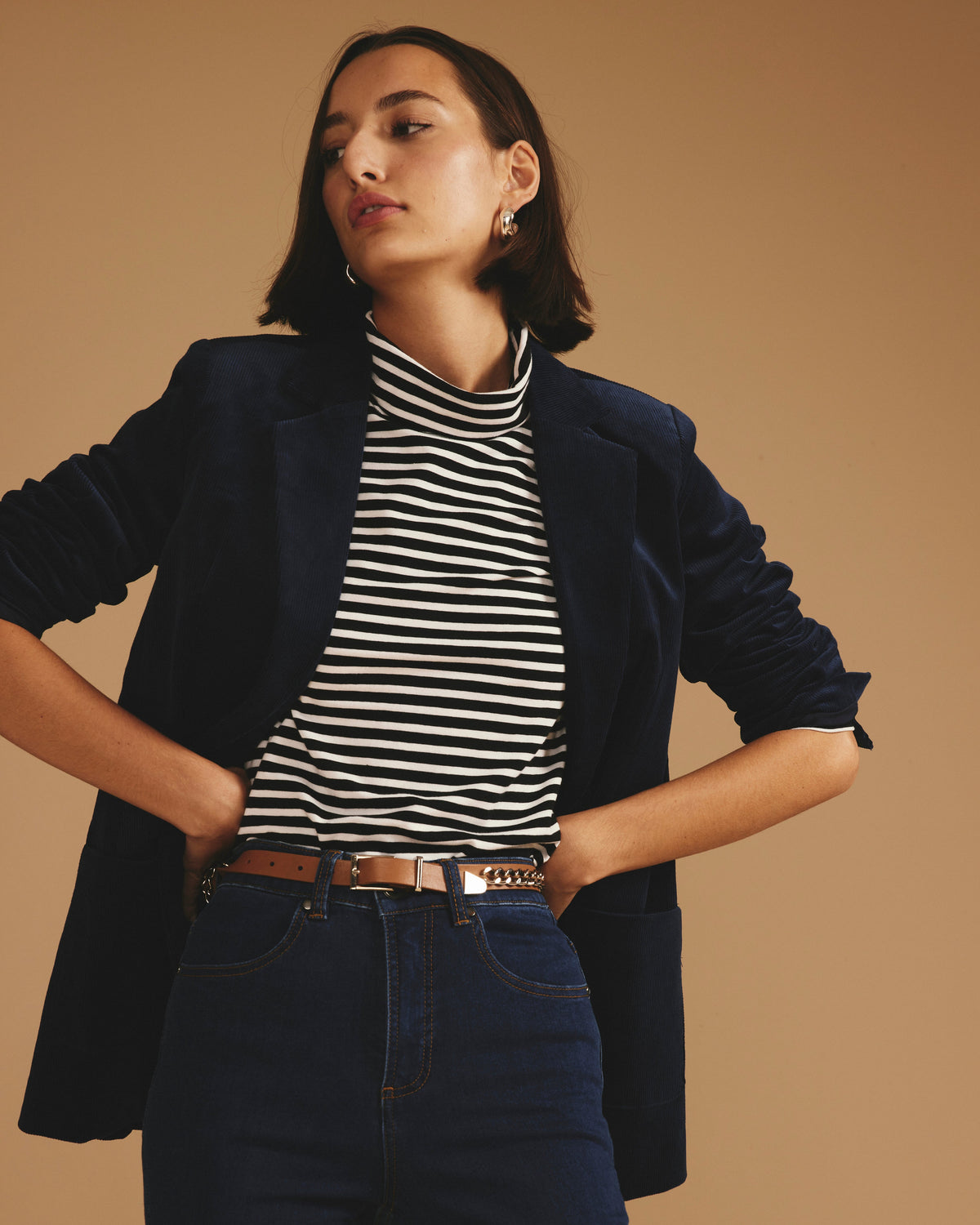 Close Fit Turtleneck - Black/White Stripe