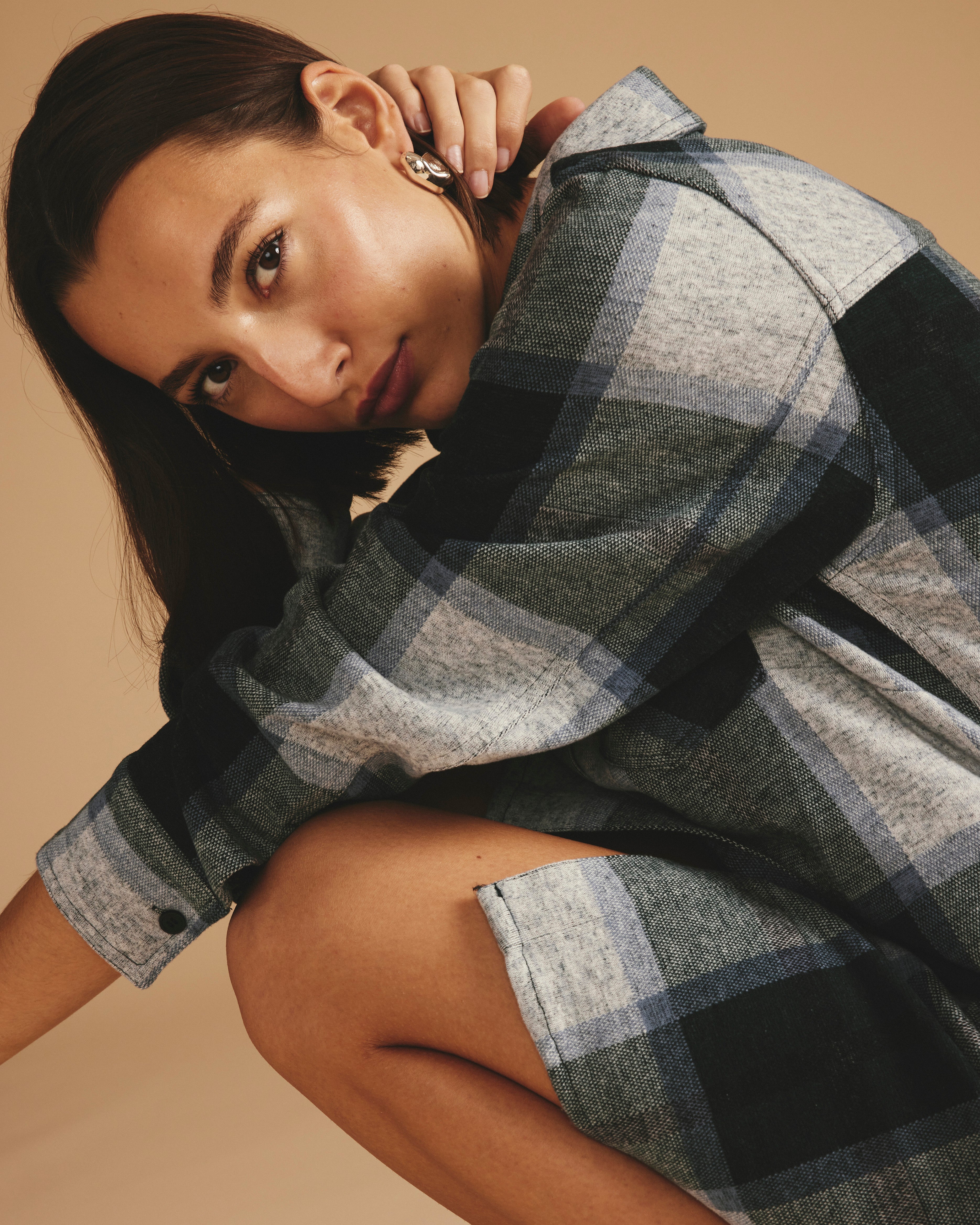 Maine Stretch Flannel Shirtdress - Mate Green Plaid