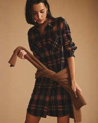 Maine Stretch Flannel Shirtdress - Autumn Apple Plaid