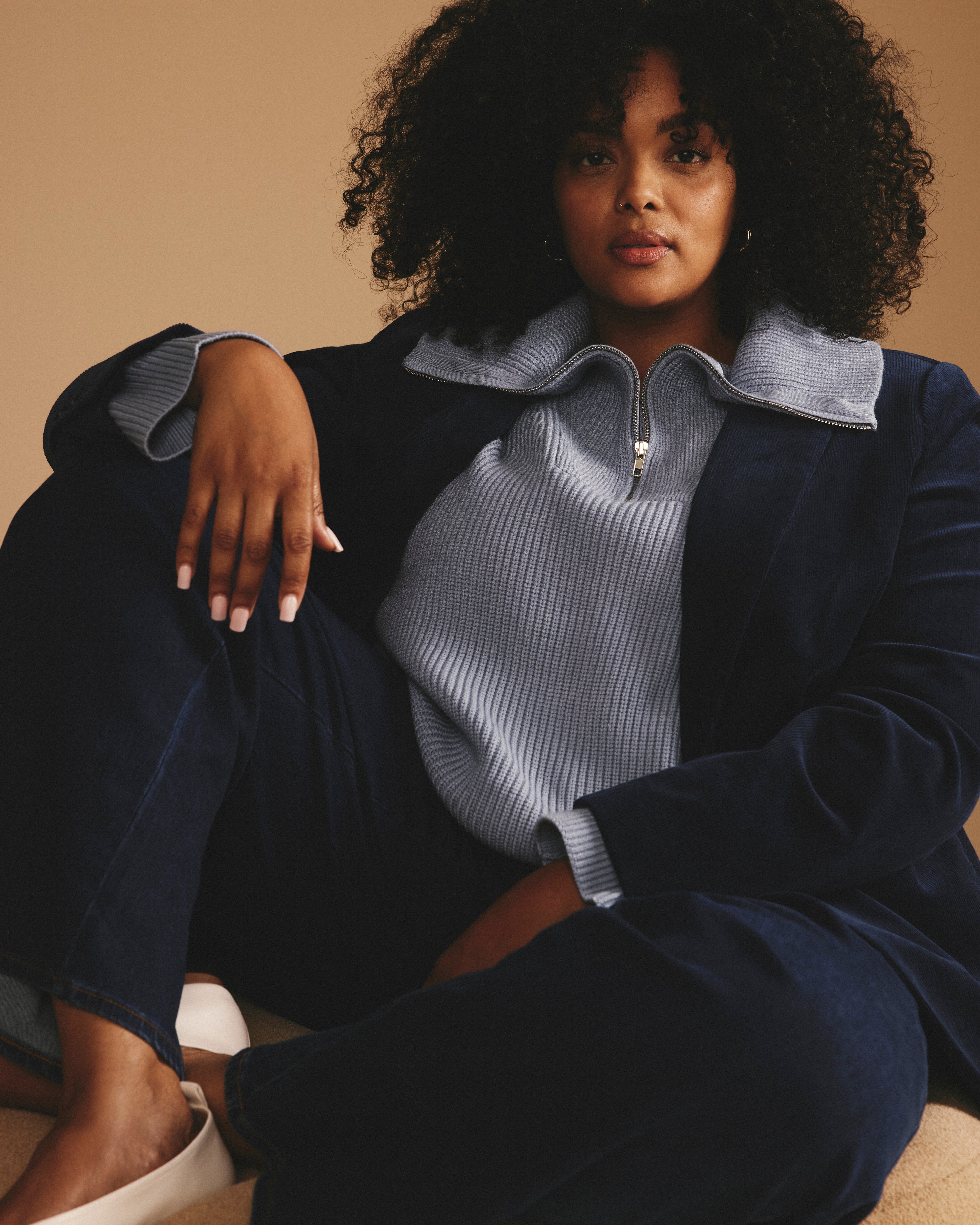 Brenda Zip Sweater - Blue Grey