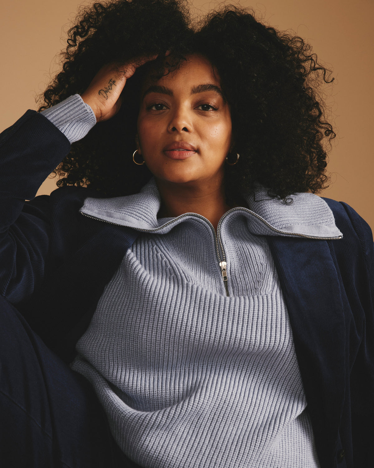 Brenda Zip Sweater - Blue Grey