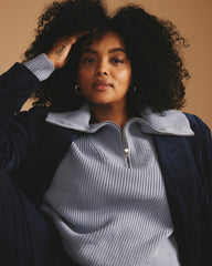 Brenda Zip Sweater - Blue Grey