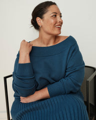 Noomi Cold Shoulder Sweater - Deep Teal