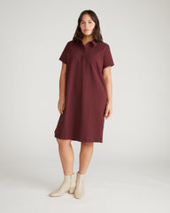Varsity French Terry Polo Dress - Black Cherry