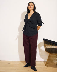 Beacon Stretch Poplin Wrap Shirt - Black