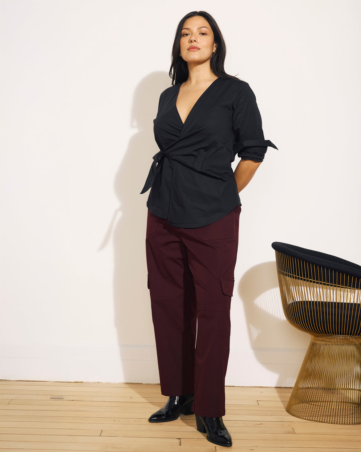 Karlee Stretch Cotton Twill Cargo Pants - Black Cherry